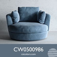 a blue chair sitting on top of a floor next to a white wall with the words cv