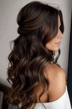 A variety of gorgeous wedding hairstyles for long hair worn down. Bump Wedding Hairstyles, Half Up Half Down Bump Hairstyles, Bump Half Up Half Down Hair, Medium Length Curled Hairstyles Half Up, Half Up Bump Hair, Formal Hairstyles For Medium Hair Half Up, Romantic Half Up Half Down, All Down Wedding Hair, Wedding Hair Romantic