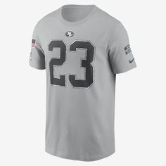 Made of soft cotton with a classic crew neck, the Christian McCaffrey Salute to Service T-Shirt features a detailed design dedicated to the NFL's charitable initiative and your favorite San Francisco 49ers player. Nike Athletic Heather Crew Neck T-shirt, Gray Crew Neck T-shirt For Fan Gear, Nike Crew Neck Tops For Football Season, 49ers Players, Nike Gear, Christian Mccaffrey, Nfl San Francisco, Nfl T Shirts, Salute To Service