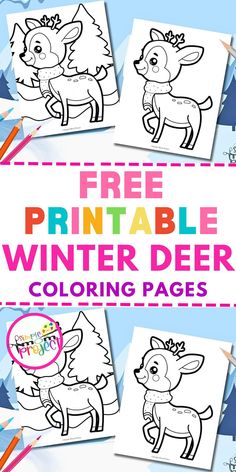 free printable winter deer coloring pages for kids to color and play on the snow