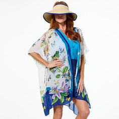 Vince Camuto 2-piece Lilly Lightweight Floral Topper and Visor Set Your beach and boardwalk essentials all in one set. Tropical-inspired florals bloom across this lightweight outfit completer while a roll-up sun visor tops off your entire look. Blue Summer Cover-up With Upf 50+, Casual Blue Cover-up With Upf 50+, Blue Lightweight Swimwear For The Beach, Lightweight Blue Swimwear For Vacation, Lightweight Blue Swimwear For Beach, Summer Floral Print Cover-up For Day Out, Spring Blue Swimwear With Upf 50+, Blue Swimwear With Upf 50+ For Spring, Casual Swimwear With Upf 50+ For Spring