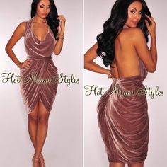 **Nwt** Hot Miami Styles Mauve Draped Velvet Halter Dress Size: Large Color: Mauve/Purple 95% Polyester 5% Spandex Sexy Draped Plunging Neckline Halter, Open Back, Scrunched Butt, Hidden Back Zipper. Chic Mauve Mini Dress For Date Night, Glamorous Purple Bodycon Dress For Date Night, Mauve Mini Dress For Date Night, Mauve Knee-length Party Dress, Mauve Sleeveless Mini Dress For Date Night, Sleeveless Mauve Mini Dress For Date Night, Mauve Mini Length Dresses For Night Out, Mauve Mini Length Dress For Night Out, Fitted Mauve Mini Dress For Date Night