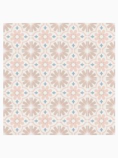 an artistic tile design with pink and blue flowers on the bottom, in shades of beige