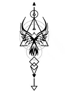 an image of a bird with wings on it's head and two arrows in the middle