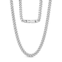 There is a lot to love about this classic Cuban link chain necklace. This is a necklace without embellishments, but that does not mean that it is a boring piece. To the contrary, the Cuban link chain provides a striking look, creating clean lines and some weight. The necklace is made from stainless steel, which is an excellent choice. Not only is stainless steel a durable choice, but it is also an attractive one. The finish resists tarnish, and you can count on this necklace being a wardrobe sta Cuban Link Chain Necklaces, Unisex Necklace, Link Chain Necklace, A Necklace, Cuban Link Chain, Cuban Link, Precious Jewelry, Chain Link Necklace, Steel Jewelry