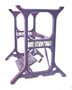 a purple metal stand with the word stinger on it's bottom and side