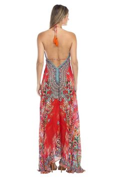 Maxi dress features a plunging neckline and open back that offers adjustable ties around the neck. Material: 100% silk/viscose Open Back Maxi Dress, Cruise Wear, Holiday Outfit, Wholesale Dress, Silk Material, Plunging Neckline, Resort Wear, Holiday Outfits, Open Back