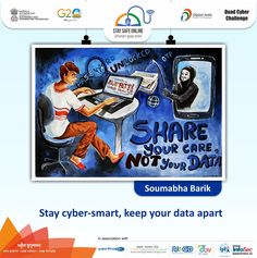 a poster with an image of a man on a computer and the words, share your care not your data