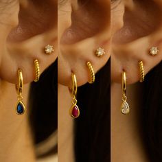 Teardrop Dangle hoop earrings-CZ diamond-ruby-sapphire-gold vermeil-dainty-tiny huggie hoops-April-July-September-birthstone hoops charm size:4mm x6mm hoop size: 12mm (inner circle-9mm) material: gold vermeil(sterling silver 925 base material) with CZ cubic zirconia huggie hoops available: CZ diamond, CZ sapphire, CZ ruby comes with a cute little gift box. View other flower jewelry here: https://www.etsy.com/shop/DearMia?ref=seller-platform-mcnav&search_query=flower View more jewelry HERE: https Dainty Birthstone Huggie Earrings For Anniversary, Dainty Gemstone Huggie Earrings In Small Hoop, Gold Huggie Earrings With Gemstone, Gold Gemstone Huggie Earrings, Gold Teardrop Hoop Earrings With Birthstone, Dainty Dangle Hoop Earrings With Gemstones, Yellow Gold Dangle Huggie Earrings With Gemstones, Yellow Gold Gemstone Dangle Huggie Earrings, Dainty Teardrop Tarnish-resistant Huggie Earrings