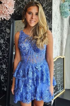 Modsele this periwinkle short party dress features one-shoulder neck, sequined embroidery details and A-line multi-layer skirt .#hoco2023#homecomingdresses#formaldresses#homecoming#schooleventdress#holidaydress#graduationdress#cocktaildress Blue Sleeveless Sequin Dress For Homecoming, Blue Sleeveless Sequin Wedding Dress, Blue Sleeveless Sequin Dress For Wedding, Wedding Dress Petticoat, Layers Short, Skirt With Ruffles, Short Homecoming Dresses, Layer Skirt, Tulle Material