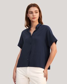 This square silk shirt with short sleeves features a classic button and a wide welt design. It is simple and generous. Silk Pajamas Women, Silk Clothes, Shirt Blouses Women's, Silk T Shirt, Camisole Set, Silk Knit, Silk Crepe, Silk Shirt, Pajamas Women