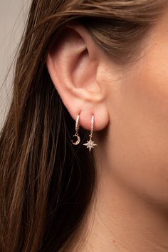 Moon Star Earring Gold Moon Silver Star Minimalist | Etsy Star Minimalist, Stocking Stuffers For Mom, Star Earring, Celestial Earrings, Front Back Earrings, Moon And Star Earrings, Tiny Hoop Earrings, Ear Jacket Earring, Sparks Joy