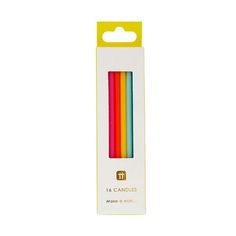 multicolored candles are in a box on a white background, one is yellow and the other is red