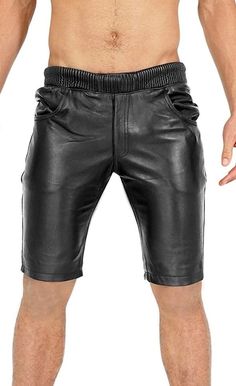 Black Leather Men's Jogger Shorts | All For Me Today Shorts Ideas, Short Cuir, Leather Clothes, Leather Joggers, Leather Workshop, Leather Short, Streamlined Design, Shorts Casual, Jogger Shorts