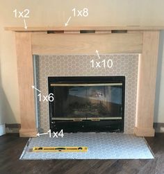 the fireplace is being built with measurements to fit it's size and widths