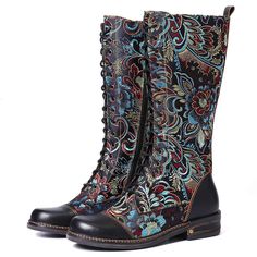 Winter Boots Women Waterproof, Embroidery Boots, Floral Boots, Embroidery Shoes, Winter Shoes For Women, Boot Straps, Zipper Boots, Leather Boots Women, Vintage Boots