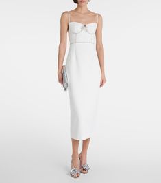 Embellished crêpe bustier dress in white - Self Portrait | Mytheresa Sweetheart Neckline Elastane Party Dress, Party Dress With Sweetheart Neckline In Elastane, Elegant Elastane Strapless Dress For Date Night, Elegant Strapless Elastane Dress For Date Night, Evening Dress With Sweetheart Neckline In Elastane, Date Night Dress With Straight Neckline In Elastane, Straight Neckline Elastane Dress For Date Night, Bodycon Elastane Dress With Sweetheart Neckline, Bodycon Dress With Sweetheart Neckline