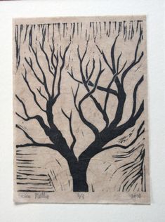 a black and white drawing of a tree with no leaves