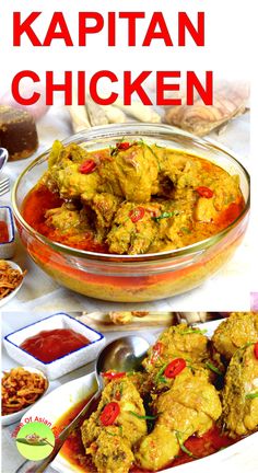 the recipe for kapitan chicken is shown in two different pictures, and it's ready to be eaten