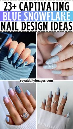 Blue Snowflake Nails Blue Snowflake Nails, Nail Deaigns, Snowflake Nail Design, Accent Nail Designs, Snowflake Nail, Light Blue Nails, Winter Nail Ideas, Subtle Nails, Accent Nail