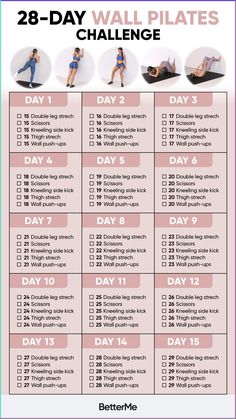 the 28 - day workout challenge is shown in this poster, which shows how to do it