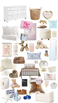 a collage of items that include bedding, pillows and other things to decorate