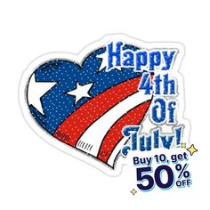 happy 4th of july sticker with an american flag heart