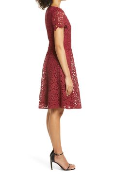 A popover bodice updates a richly embroidered dress in a classic fit-and-flare silhouette that's perfect for parties and events. 38" length Hidden back zip with hook-and-eye closure Jewel neck Short sleeves Lined 100% polyester Dry clean Imported Women's Clothing Popover Dress, Fit And Flare Skirt, Jewel Neck, Wedding Party Dresses, Perfect Party, Nordstrom Dresses, Embroidered Dress, Fit Flare Dress, Flare Skirt