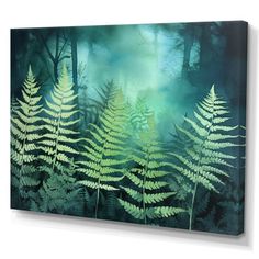 a painting of green ferns in the woods