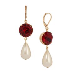 Siam Red Euro Crystal Faux Pearl Teardrop Dangling Earrings Elegant Red Dangle Pearl Earrings, Red Teardrop Fine Jewelry, Luxury Red Pearl Drop Jewelry, Vintage Red Teardrop Jewelry, Luxury Elegant Red Pearl Earrings, Chic Fashionista, 1928 Jewelry, Vintage Inspired Jewelry, Understated Luxury