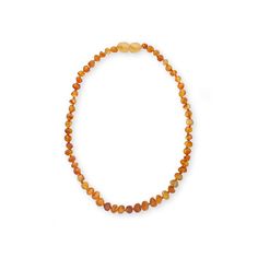 a beaded necklace with orange beads on a white background