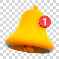 a yellow bell with the number one on it's side, against a checkered background