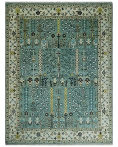 This Hand-Knotted Rug has been Made with Handspun Wool. The beautiful colors of the rug carry a legacy of the famous Heriz rug, the traditional design of the rug completes your space without making it look busy. Heriz rugs are durable and can last for decades if treated right. Hand-Knotted Made with Soft Wool Color: Aqua Green and Ivory Made with 22 knots per square inch 8x10 and 10x14 are ready to ship and other sizes are made to order in 30 to 45 days The exact size of 8x10 - 7 feet 9 Inches b Green And Blue Rug, Green Rug Bedroom, Persian Vintage, Heriz Rug, Heriz Rugs, Color Aqua, Knotted Rug, Aqua Green