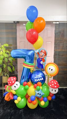 Super Mario, Mario Bros, Birthday, Celebration, Decor, Vibrant, Games, Video Games Mario Bros Balloon Bouquet, Mario Bro Balloon Garland, Super Mario Balloon Columns, Mario Birthday Balloons, Mario Bros Balloon Decor, Mario Balloon Decorations