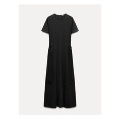 Midi dress with round neck and short sleeves. Side self tie details. Back opening with button closure. Flowy Midi Dress, Cardigan Sweater Vest, Tshirt Skirt, Knitwear Cardigan, T Shirt Vest, Shirt Skirt, Blazer Dress, Womens Midi Dresses, Zara Black