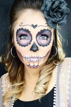 simple sugar skull makeup Halloween Makeup Skull, Pelottava Halloween, Halloween Makeup Sugar Skull, Day Of The Dead Makeup