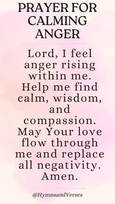 a pink and white background with the words prayer for calming anger