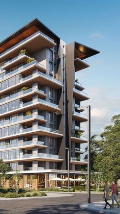 an artist's rendering of a modern apartment building in the middle of a street