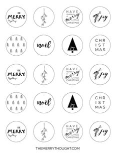 the merry button set is shown in black and white, with different designs on it