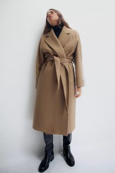 LONG BELTED WOOL BLEND COAT - taupe brown | ZARA United States Zara Wool Coat, Cargo Shirts, Trench Jacket, Shirt Blouses Tops, Leather Shirt, Blazer Vest, Wool Blend Coat, Sweaters Knitwear, Dress With Cardigan