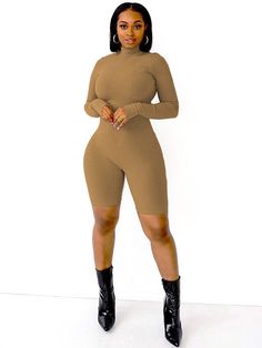 Material: 81-90%Knit.Features:High waist.bodycon. long sleeve. high neck. ribbed knit. solid color. slim. sexy. jumpsuit.Style: Casual Ribbed Stretch Bodysuit For Fall, Spring Long Sleeve Unitard In Solid Color, Fall Long Sleeve Stretch Unitard, Spring Long Sleeve Unitard, Trendy Bodycon Long Sleeve Jumpsuits And Rompers, High Stretch Long Sleeve Unitard For Fall, High Stretch High Neck Solid Color Unitard, High Stretch High Neck Solid Unitard, High Neck Solid Color High Stretch Unitard