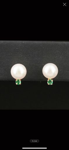 Here's the revised listing with the new description: 14k Pearl with Natural Emerald Studs Description: A must for every jewelry lover's collection - 14k solid gold cultured pearls with unique natural emerald accents. Pearls are a classic staple that are perfect for any occasion - these are unique and eye-catching, with a fun twist and pop of color from the emerald green accent! This piece, like all our jewelry, is a rare find—once it's gone, it's gone. Choosing this piece is a win-win: You'll st Classic Green Pearl Drop Jewelry, Green Round Classic Pearl Earrings, Emerald Studs, Timor Leste, Accessories Jewelry Earrings, Caicos Islands, Natural Emerald, Natural Pearls, Jewelry Lover