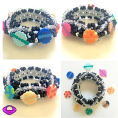 three pictures of different bracelets with beads on them