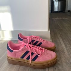 Pink And Blue Adidas Gazelle Worn Once, Excellent Condition! Pink And Navy Adidas, Blue And Pink Sambas, Pink And Navy Gazelle, Pink And Blue Adidas Gazelle, Cheap Pink Adidas Sneakers, Adidas Gazelle Indoor Pink, Blue Adidas Gazelle, Adidas Gazelle Pink, Pink Gazelles