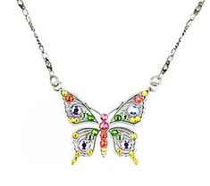 Brighten up your day and enhance your look with this colorful pendant necklace. From Anne Koplik Designs. Multicolor Adjustable Clavicle Chain Necklace, Adjustable Multicolor Clavicle Chain Necklace, Multicolor Pendant Charm Necklace, Multicolor Adjustable Butterfly Necklace For Gift, Adjustable Multicolor Butterfly Necklace For Gift, Adjustable Multicolor Butterfly Necklace Gift, Colorful Necklace With Adjustable Chain As Gift, Multicolor Pendant Necklaces For Jewelry Making, Pastel Butterfly