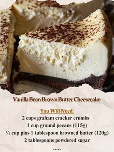 there is a piece of cheesecake with chocolate sprinkles on it and the recipe below