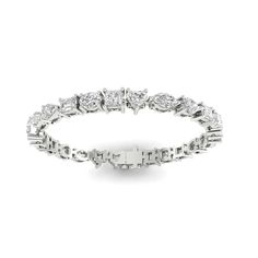 The multi-shaped diamond tennis bracelet is handcrafted in 14K or 18K yellow, rose, or white gold, and round, brilliant-cut white diamonds. A beautiful bracelet with timeless appeal that can be worn anywhere. It makes the perfect gift for yourself or someone you love, because diamonds are always forever. 14K or 18K gold 12.5-13.07 ct diamonds 25 white diamonds D-E-F color diamonds (all colors and grades available upon request) Diamond clarity is VVS-VS Secure insert clasp with safety link for sa White Diamond Baguette Cut Bracelet, Dazzling White Diamond Bracelets, White Diamond Bracelet With Baguette Cut, Diamond White Baguette Cut Fine Jewelry Bracelet, Diamond White Baguette Cut Bracelet, White Baguette Cut Diamond Bracelet Fine Jewelry, White Cubic Zirconia Fine Jewelry Bracelet, Dazzling White Bracelets With Single Cut Diamonds, White Cubic Zirconia Bracelets Fine Jewelry