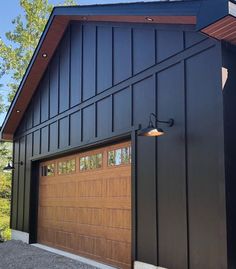 a large garage with two doors on the front and one door open to let in light