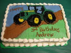 a birthday cake with a tractor on it