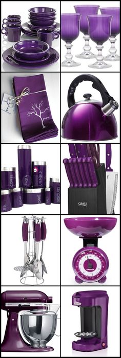 purple kitchen appliances are displayed in this image